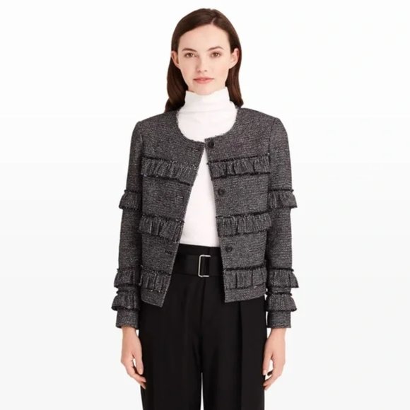 Club Monaco Carllye Ruffle Metallic Tweed Blazer Jacket - Picture 1 of 11